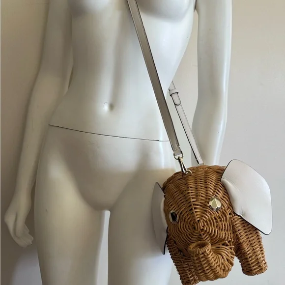 Kate Spade Wicker Tiny Elephant Crossbody Novelty Bag Collectible Preppy - Picture 16 of 16